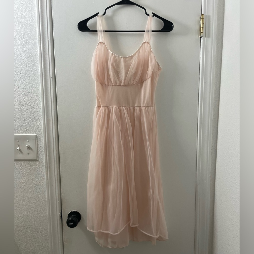 Elegant Sheer Light Pink Dress/Gown with Bow